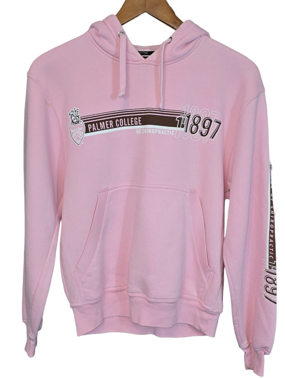 Pink Palmer College Chiropractic 1897 Graphic Hoodie Sweatshirt XS Preppy